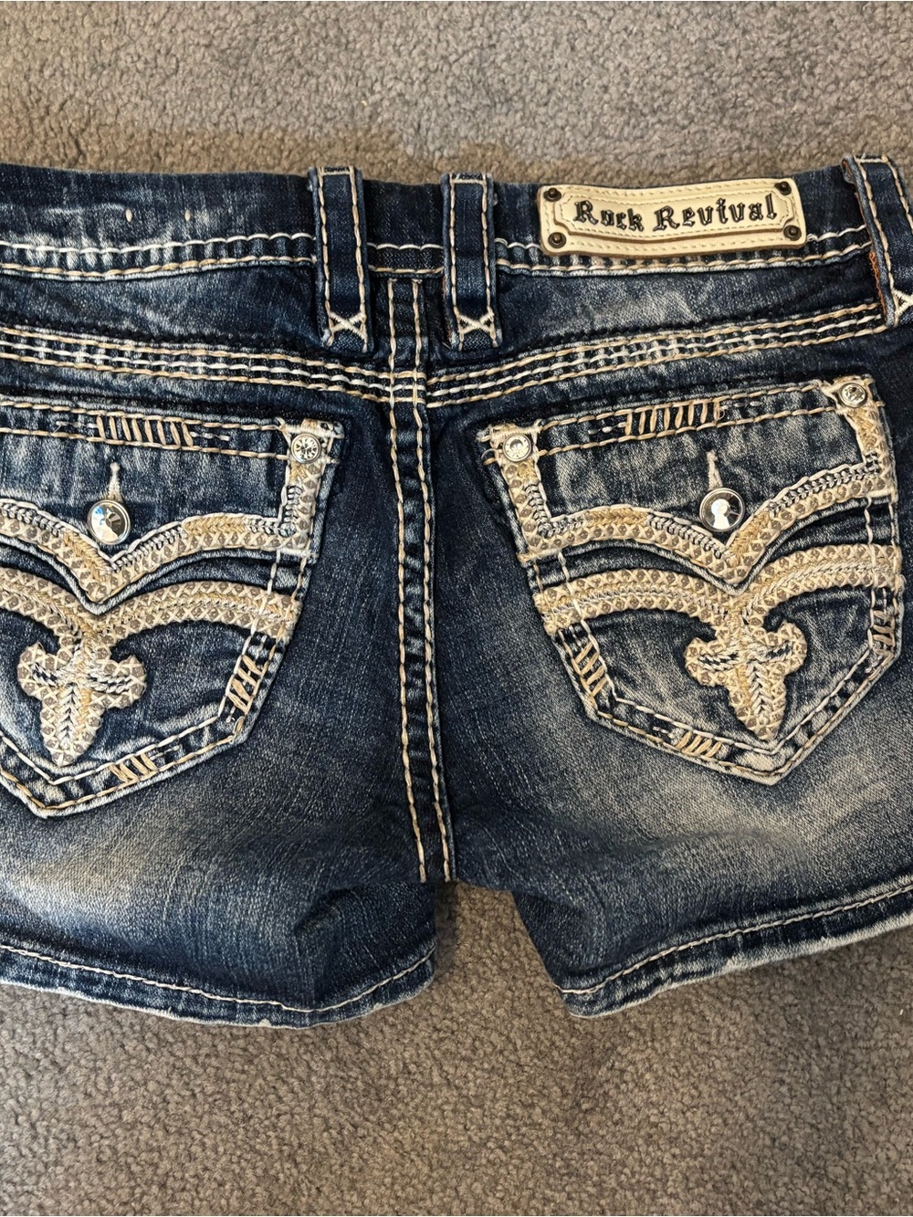 Rock Revival Dark Blue Distressed Denim Shorts - Picture 2 of 3
